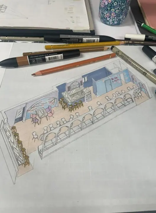 perspective cavalière, conception, aménagement de magasin, restaurant, commerce